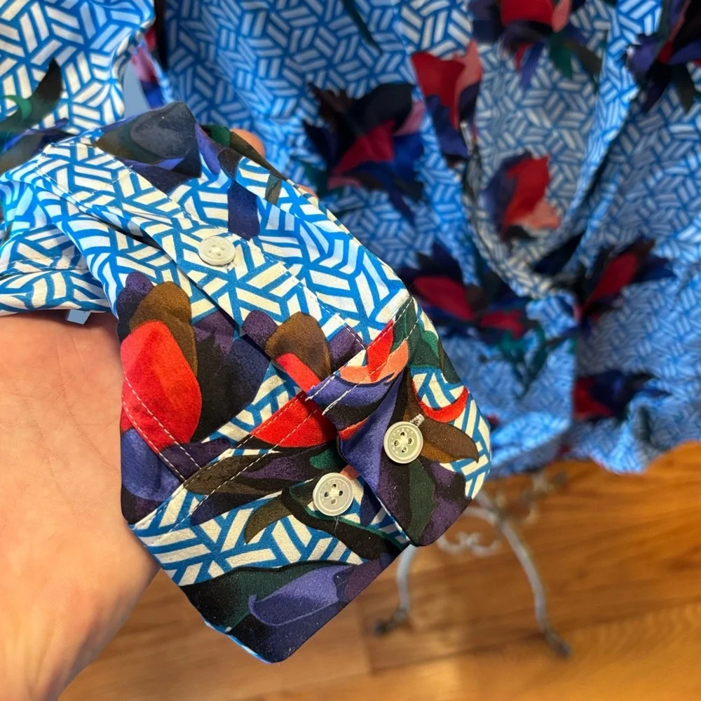 Equipment Blue and Red Patterned Blouse - Picture 3 of 11